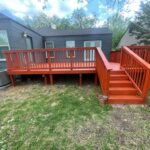 stained pine deck with stairs
